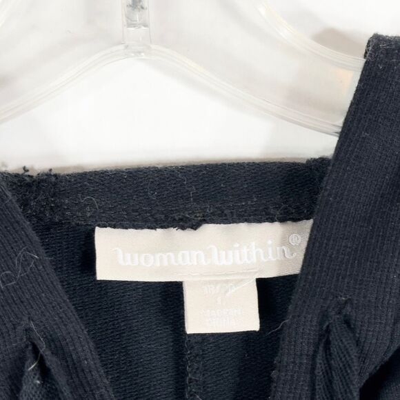 Woman Within‎ 18W 20W Jacket L Full Zip Black Pockets Hooded Jersey Knit 1439 - Picture 7 of 8